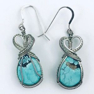 Natural Turquoise and Silver Drop Earrings
